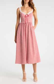 Lilibet Gingham Lace Trim Midi Dress