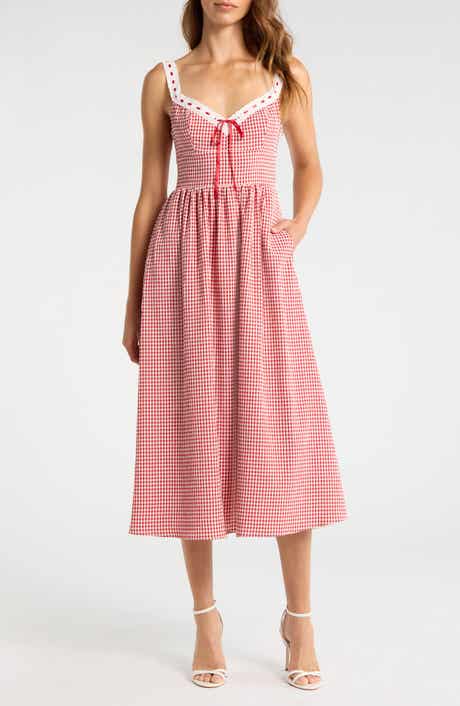 Lilibet Gingham Lace Trim Midi Dress
