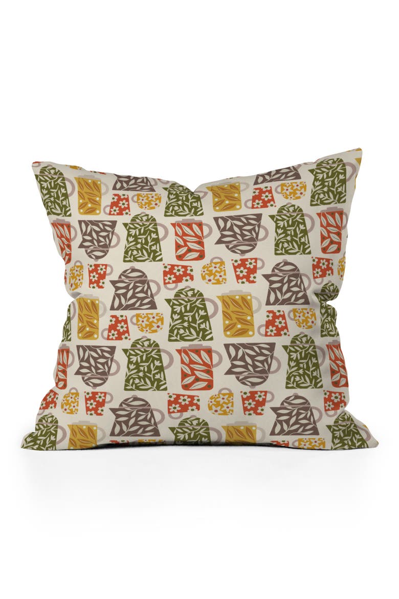 Buongiorno Retro Floral Coffee Accent Pillow, Main, color, GREEN