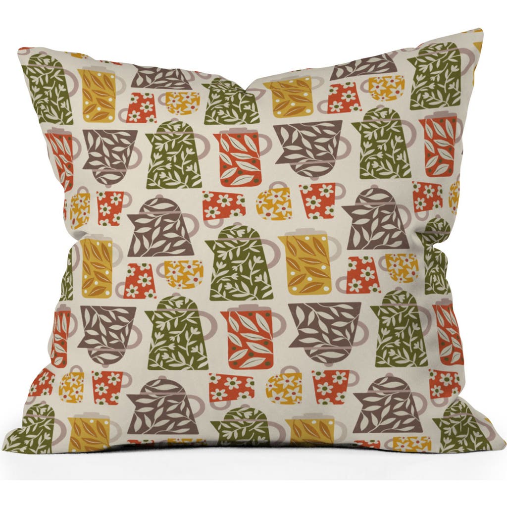 Deny Designs Buongiorno Retro Floral Coffee Accent Pillow In Green