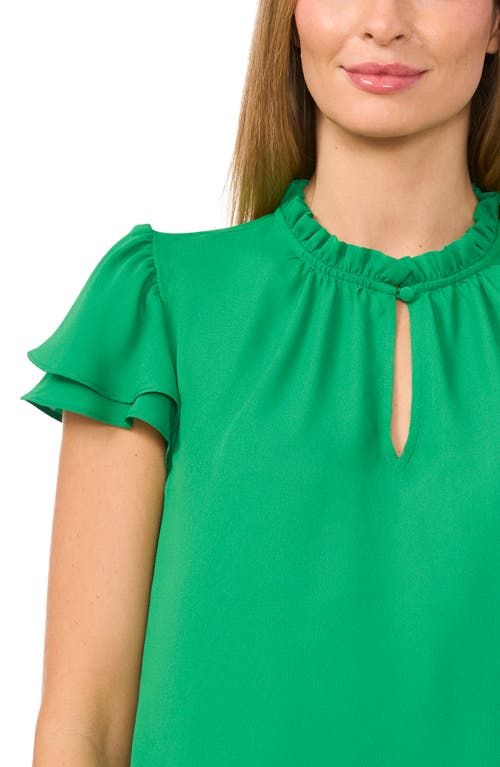 Cece Flutter Sleeve Keyhole Top In Medium Green