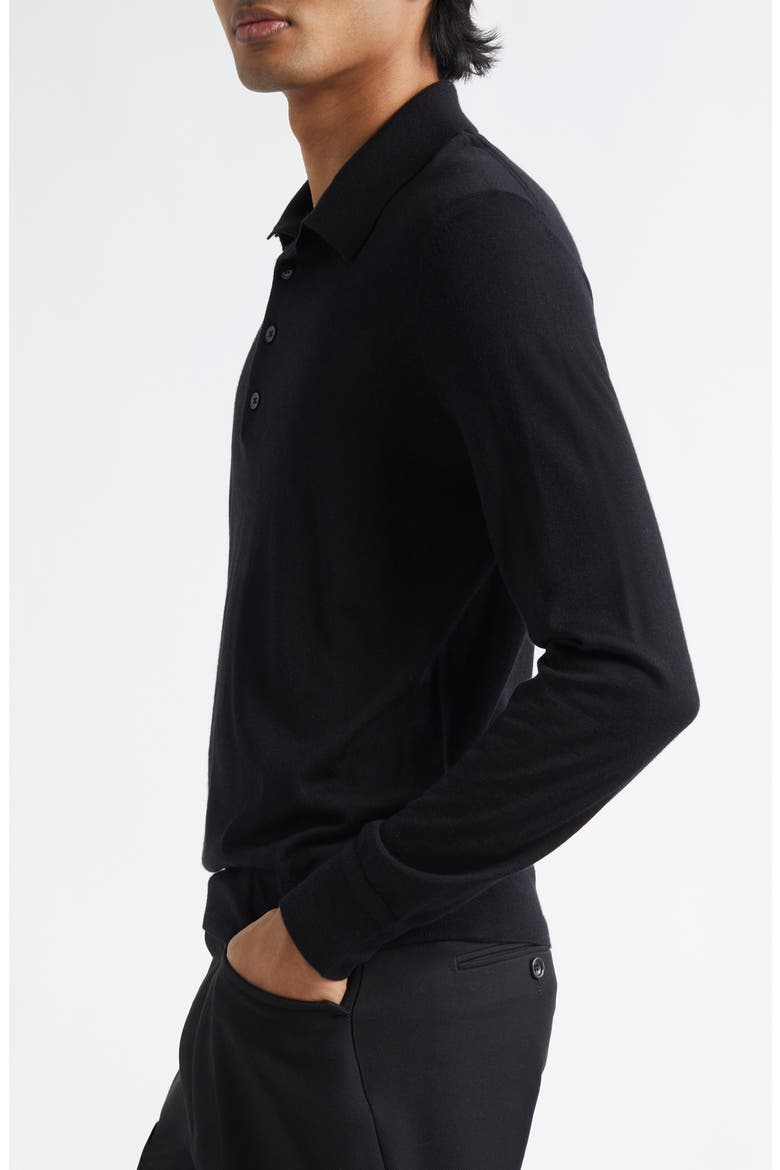 Fine Gauge Cashmere & Silk Polo Sweater, Alternate, color, LB999 BLACK