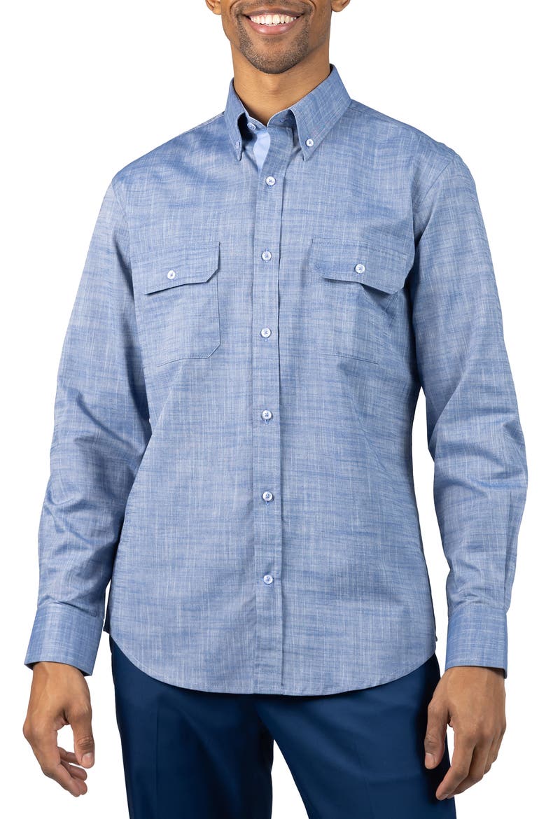 Signature Cotton Chambray Button-Down Shirt, Main, color, DENIM