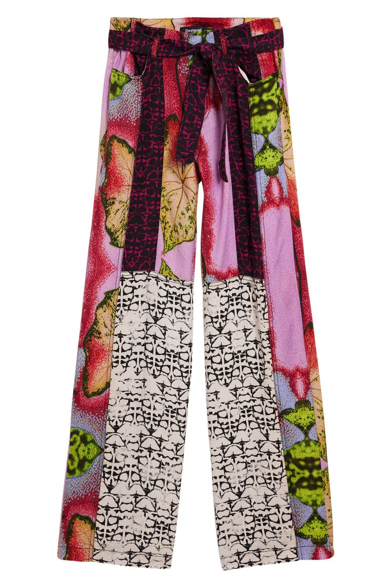Mix Print Straight Leg Pants, Alternate, color, RED