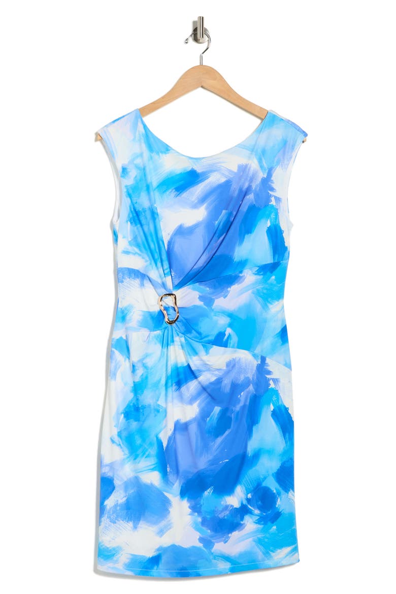 Bateau Neck Cap Sleeve Sheath Dress, Alternate, color, BLUE MULTI
