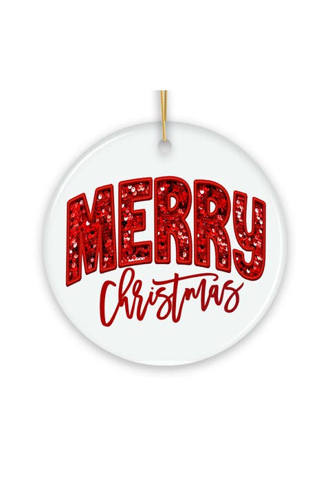 Merry Christmas Sequin Look Ceramic Ornament