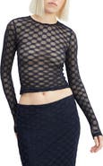 Bardot Adoni Embroidered Sheer Mesh Crop Top