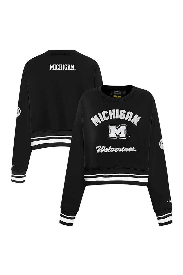 Women's Pro Standard  Black Michigan Wolverines Pearl Cropped Pullover Sweatshirt, Main, color, Black
