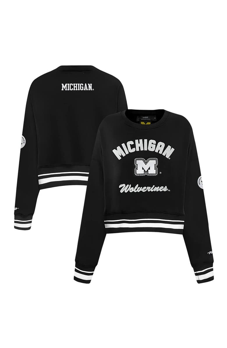 PRO STANDARD Women's Pro Standard Black Michigan Wolverines Pearl Cropped Pullover Sweatshirt, Main, color, Black