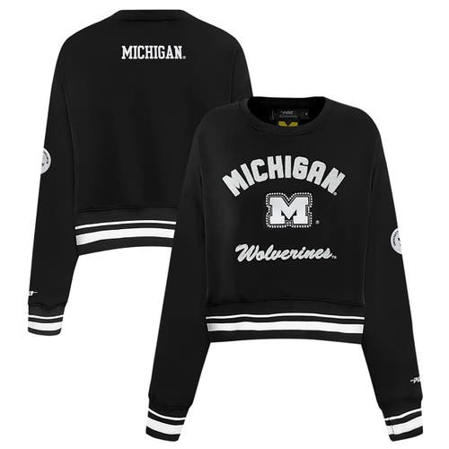 Pro Standard Black Michigan Wolverines Pearl Cropped Pullover Sweatshirt In Black
