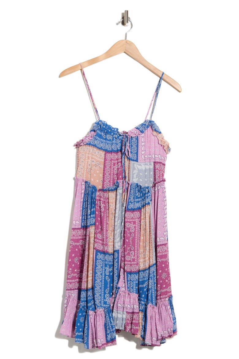 Patchwork Print Babydoll Minidress, Alternate, color, LAVENDER / BLUE