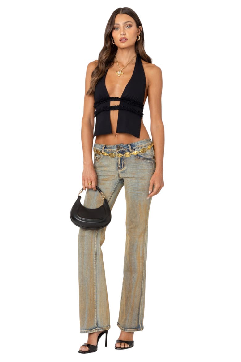 Luma Split Front Open Back Halter Top, Alternate, color, BLACK