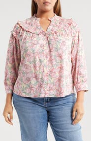Wit & Wisdom Print Smocked Yoke Top
