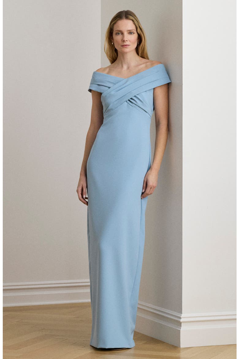 Irene Off the Shoulder Polished Crepe Gown, Alternate, color, BLUE NOTE