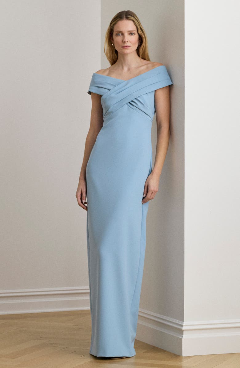Lauren Ralph Lauren Irene Off the Shoulder Polished Crepe Gown, Alternate, color, Blue Note
