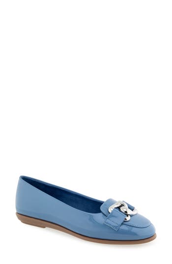 Shop Aerosoles Bell Chain Bit Flat In Blue Jean Patent Faux Leather