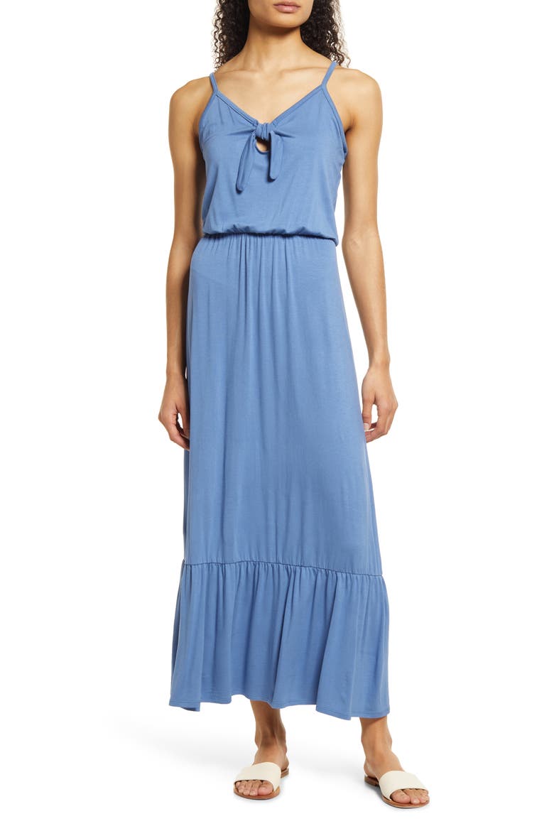 Tie Front Maxi Sundress, Main, color, DENIM