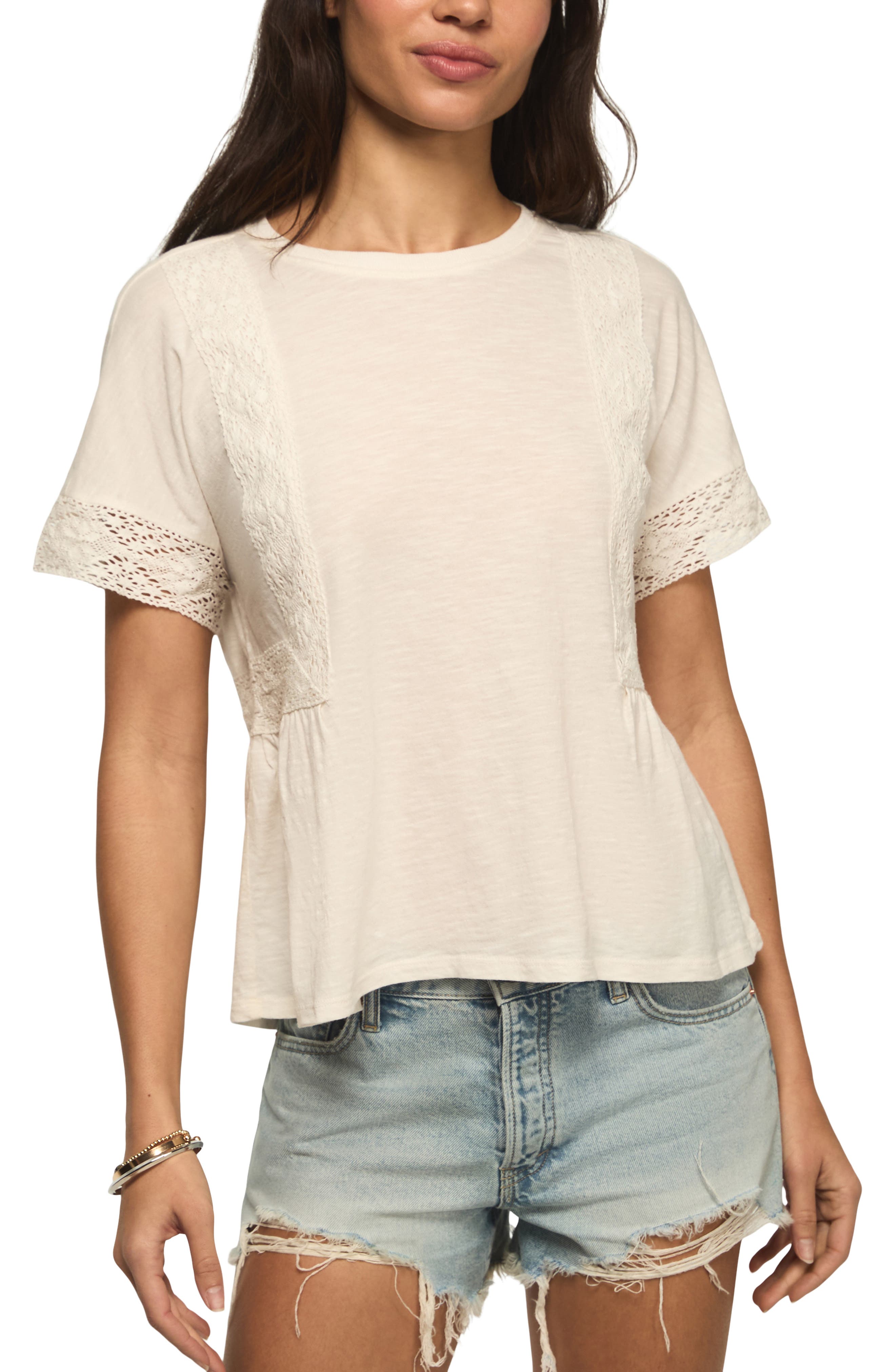 Lucky Brand Lace Trim Peplum T-Shirt