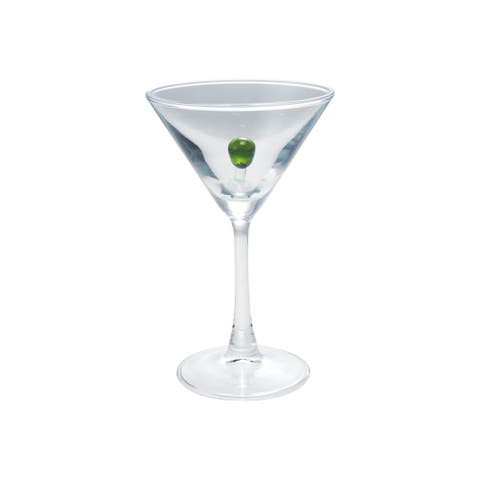 6-Ounce Stemmed Martini Glass with Olive Inside, Green and Red