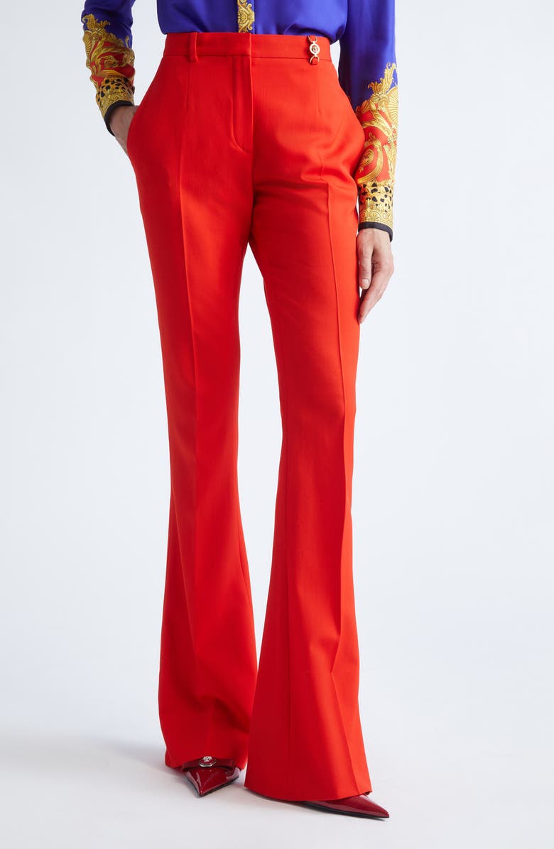 Versace Stretch Wool Gabardine Flare Pants, Main, color, Scarlet