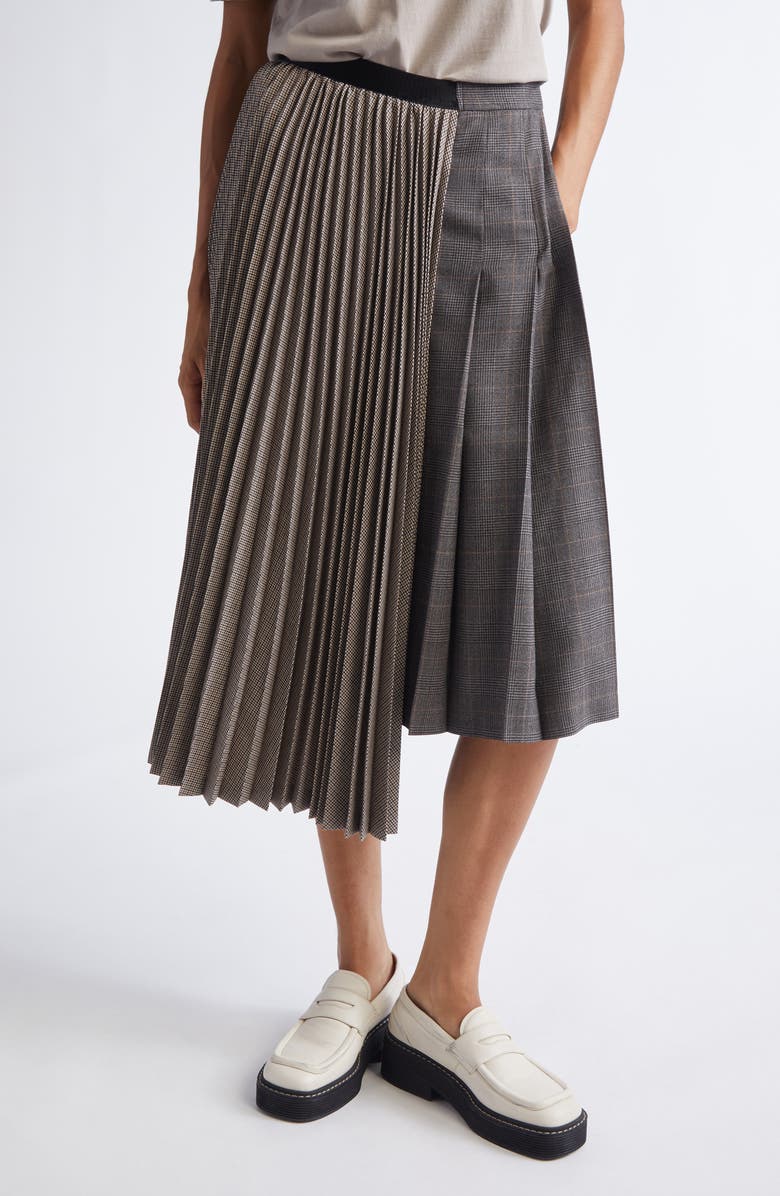 Undercover Mixed Media Skirt, Main, color, Grey/ Beige/ Check