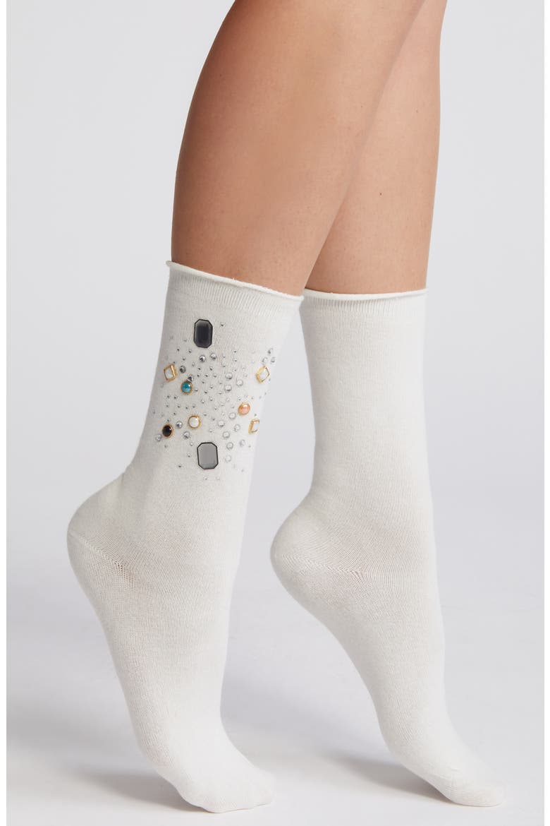 Gemstone Stretch Cotton Crew Socks, Main, color, WHITE