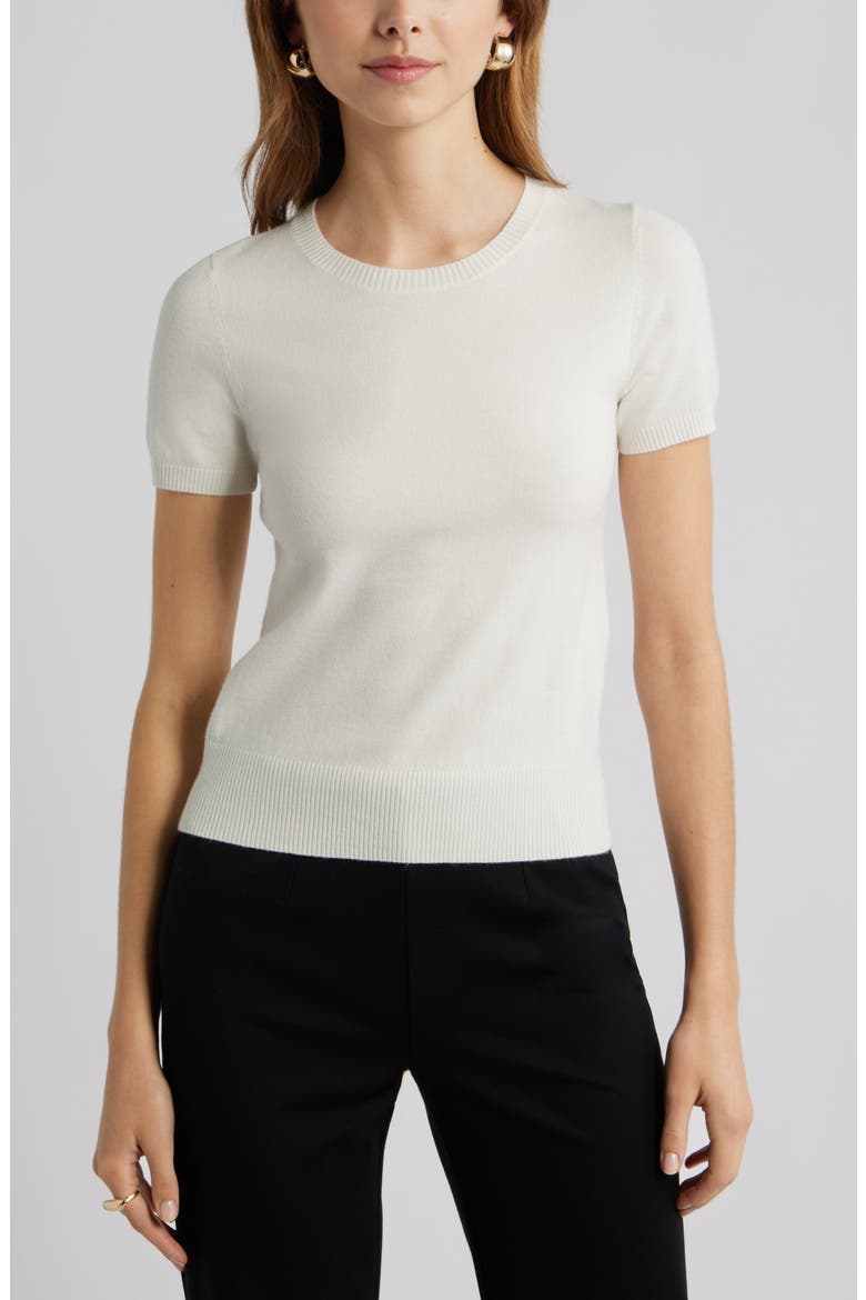 Fitted Short Sleeve Sweater, Main, color, IVORY