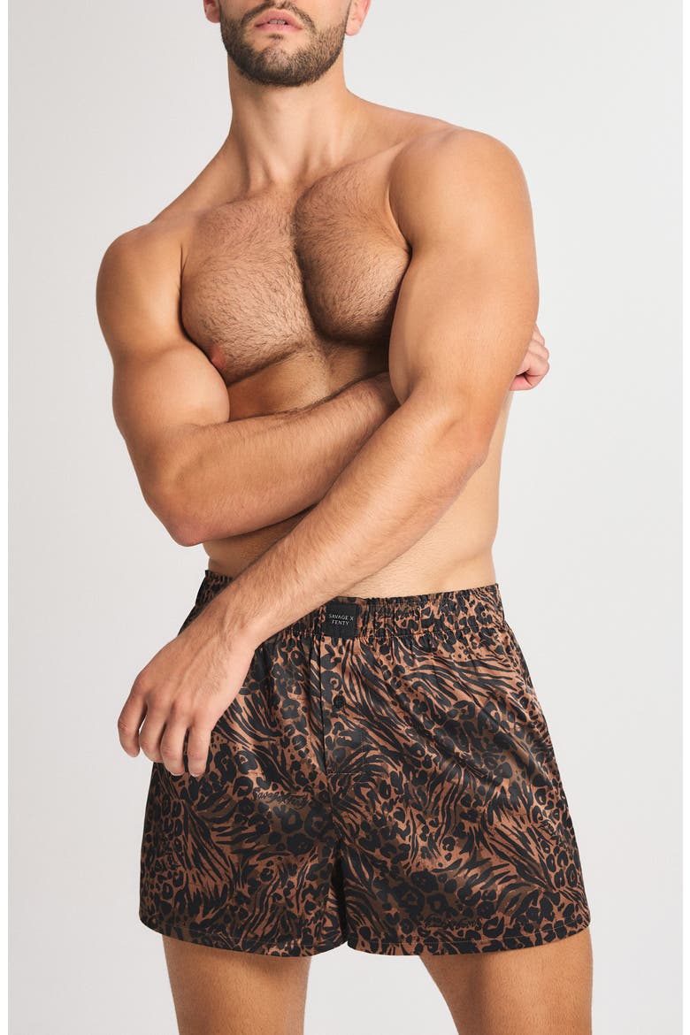 Savage X Satin Boxers, Main, color, GROUNDED BROWN SAVAGE INSTINCT