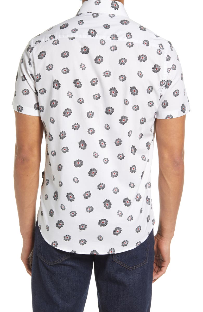 Stone Rose Floral Short Sleeve Stretch Button-Up Shirt, Alternate, color, 