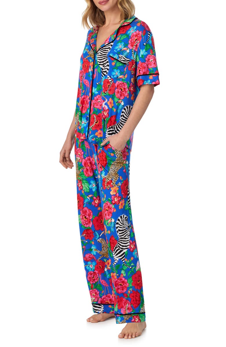 Room Service Pjs Contrast Piping Pajamas, Alternate, color, Blue Floral