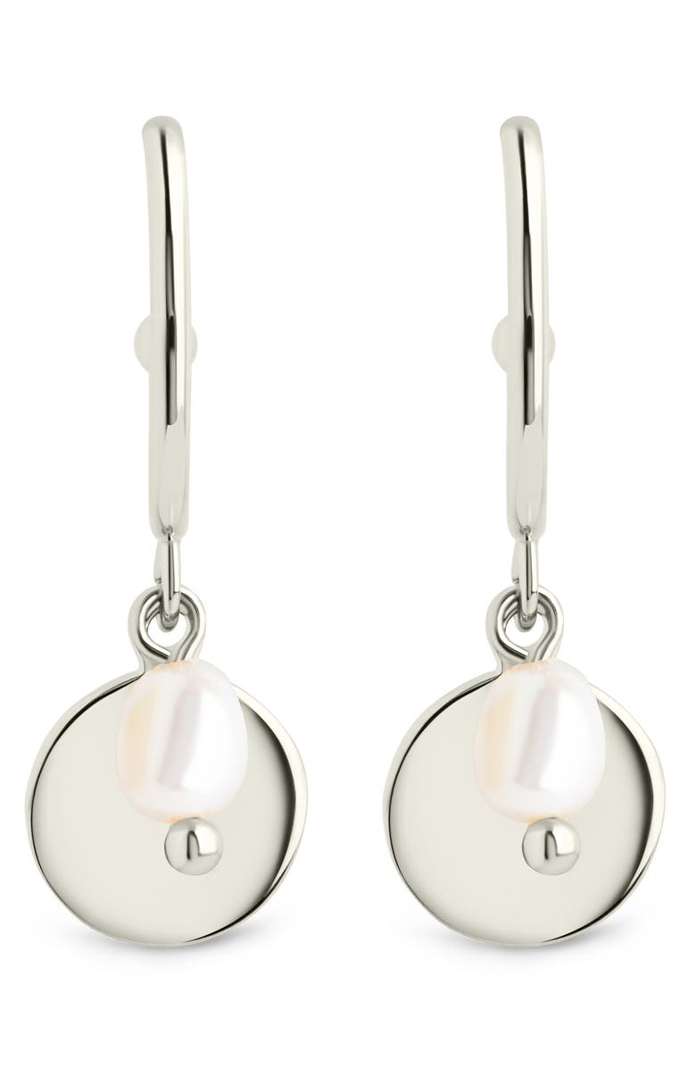 Sterling Forever Morgan Faux Pearl Hoop Earrings, Alternate, color, Silver