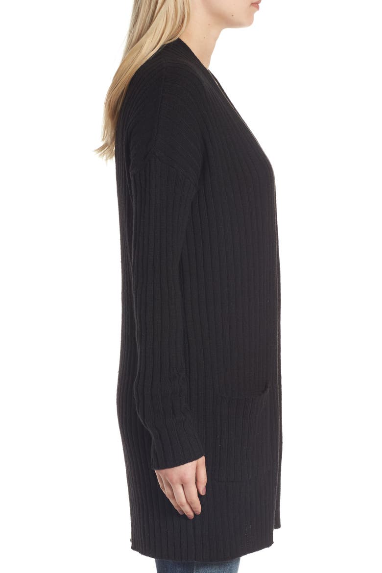 Rib Knit Cardigan, Alternate, color, BLACK