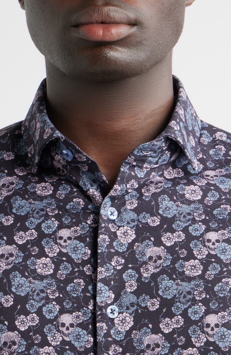 Stone Rose Summer Crush Skulls Short Sleeve Button-Up Shirt, Alternate, color,