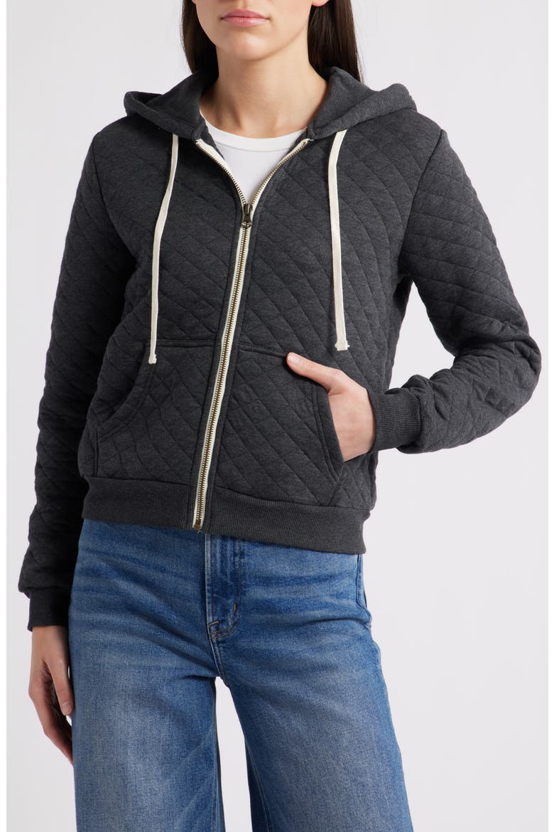 Corbet Quilted Zip-Up Hoodie, Alternate, color, DARK HEATHER GREY