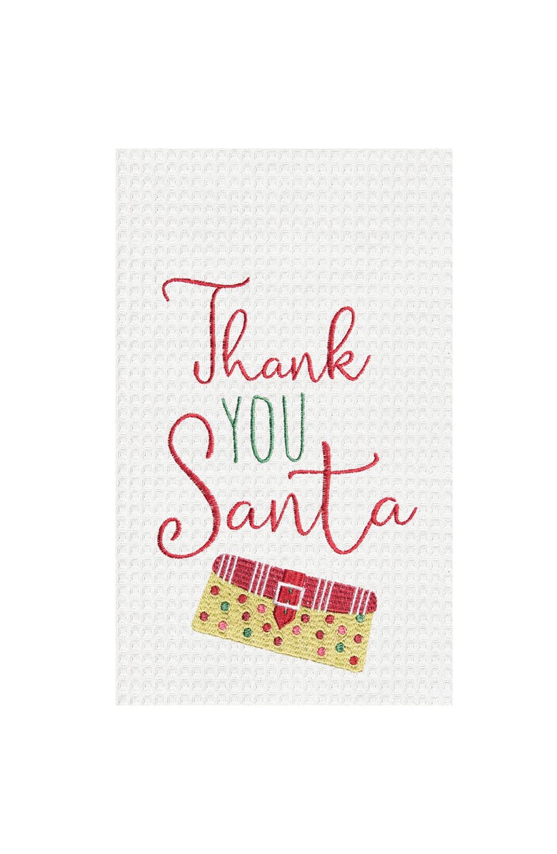 C&F Home Thank You Santa Embroidered Waffle Weave Kitchen Towel, Alternate, color, White