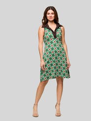 24seven Comfort Apparel Brown and Green Sleeveless Collared Mini Dress