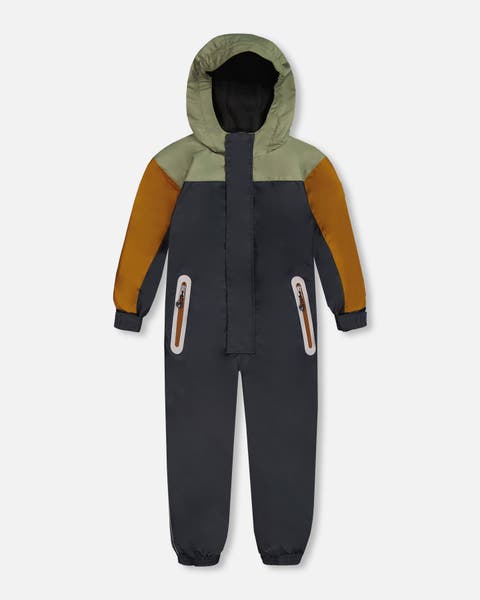 Little Boy's Colorblock Mid-Season One-Piece Outerwear Dark Gray, Sage, And Tan