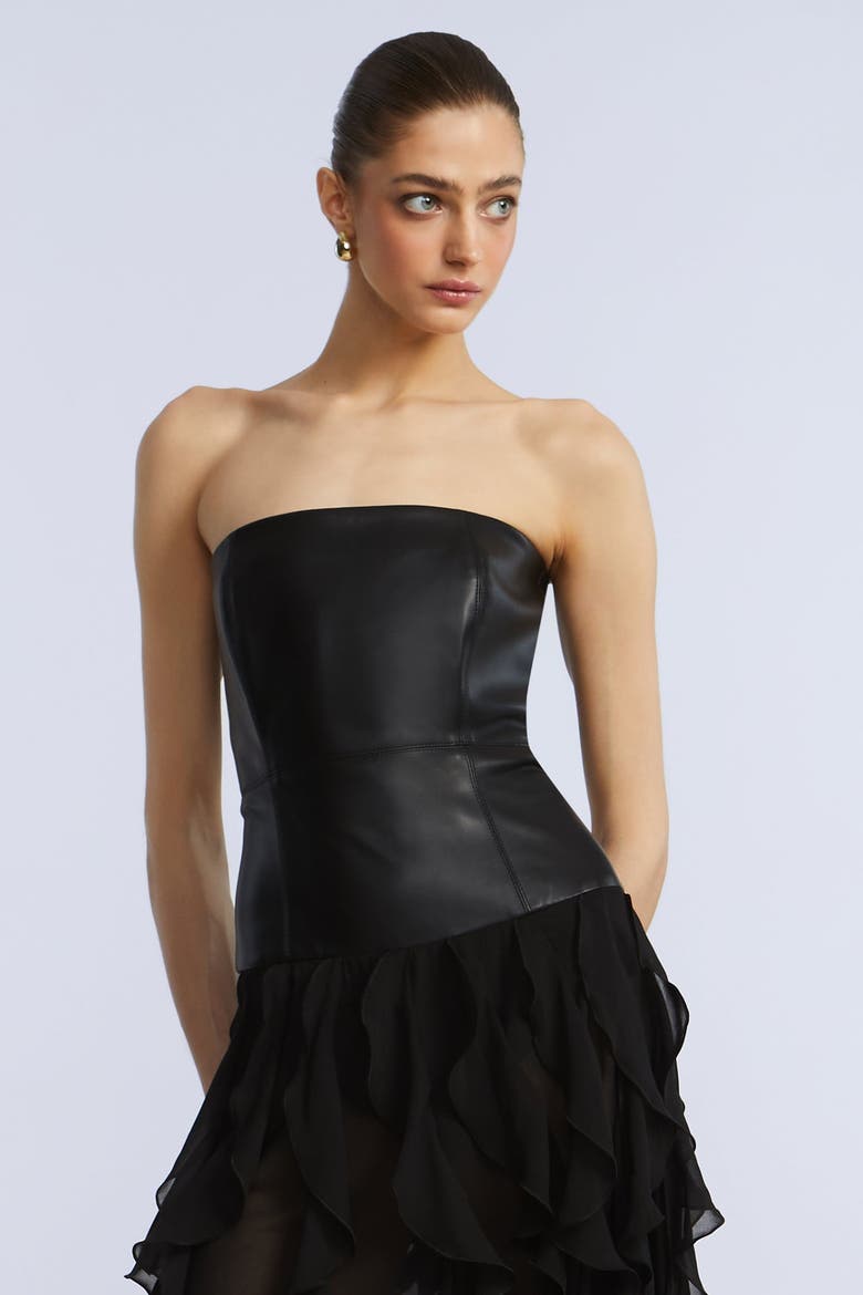 Leather Chiffon Dress, Alternate, color, Black