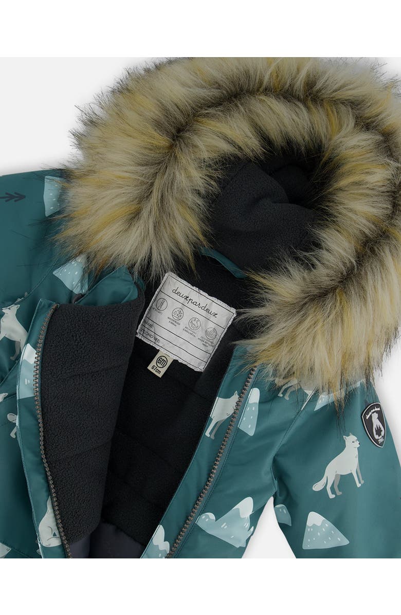 Deux par Deux Baby Boy's One Piece Baby Snowsuit Sage Printed Wolves Designed For Car Seat, Alternate, color,