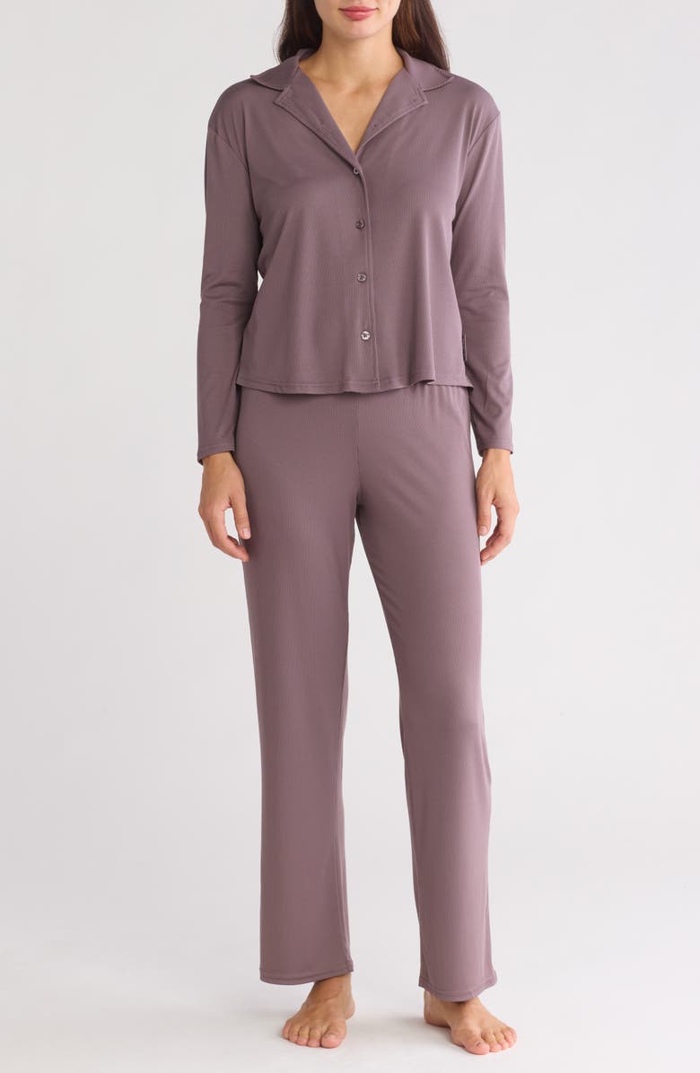 Danskin Double Sided Rib Long Sleeve Knit Pajamas, Main, color,