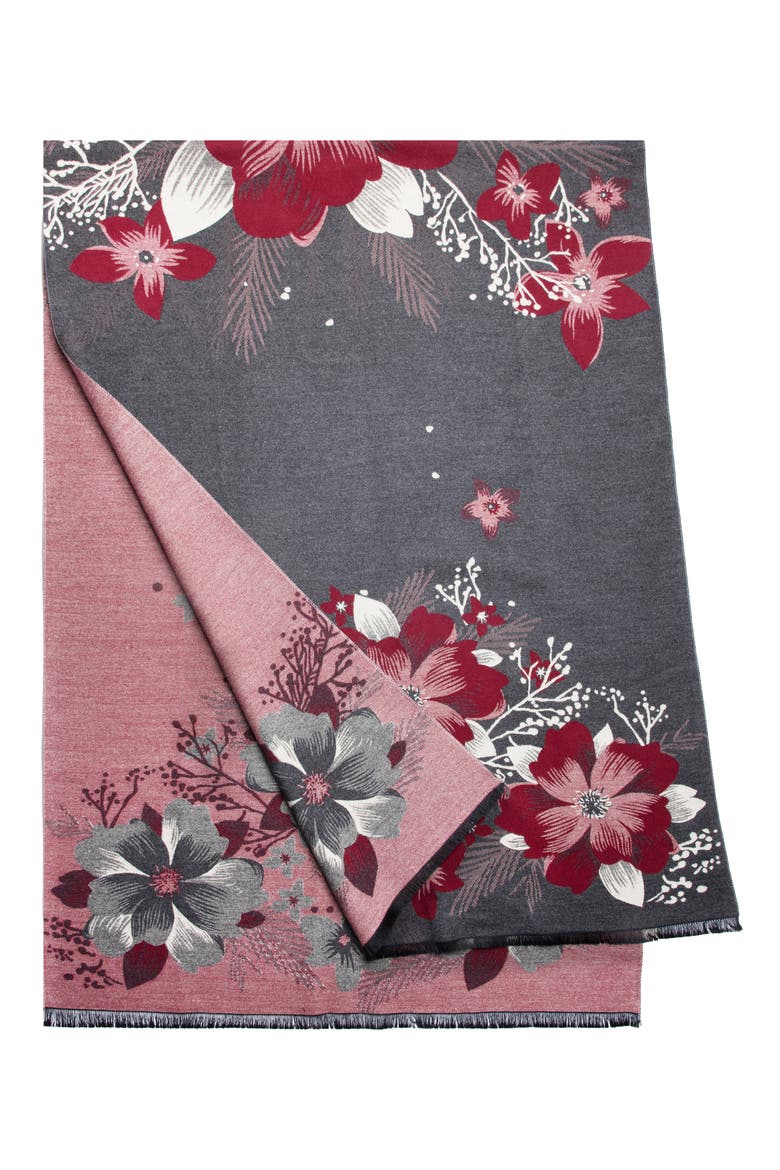 Floral Reversible Scarf, Alternate, color, CHARCOAL