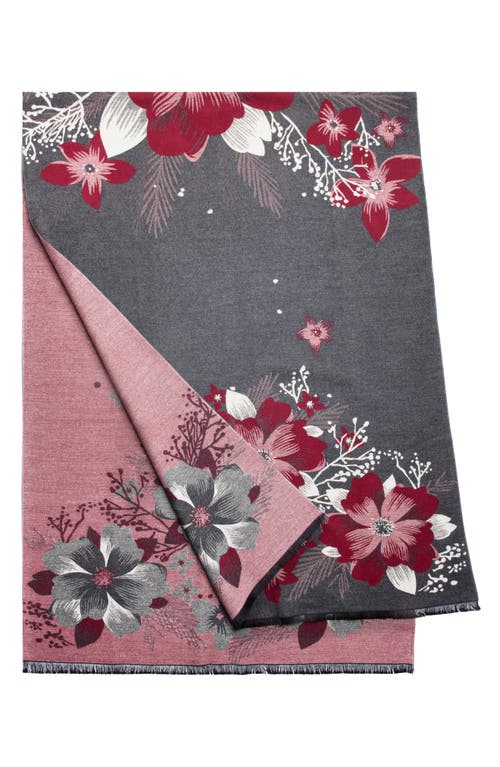 Saachi Floral Reversible Scarf In Charcoal
