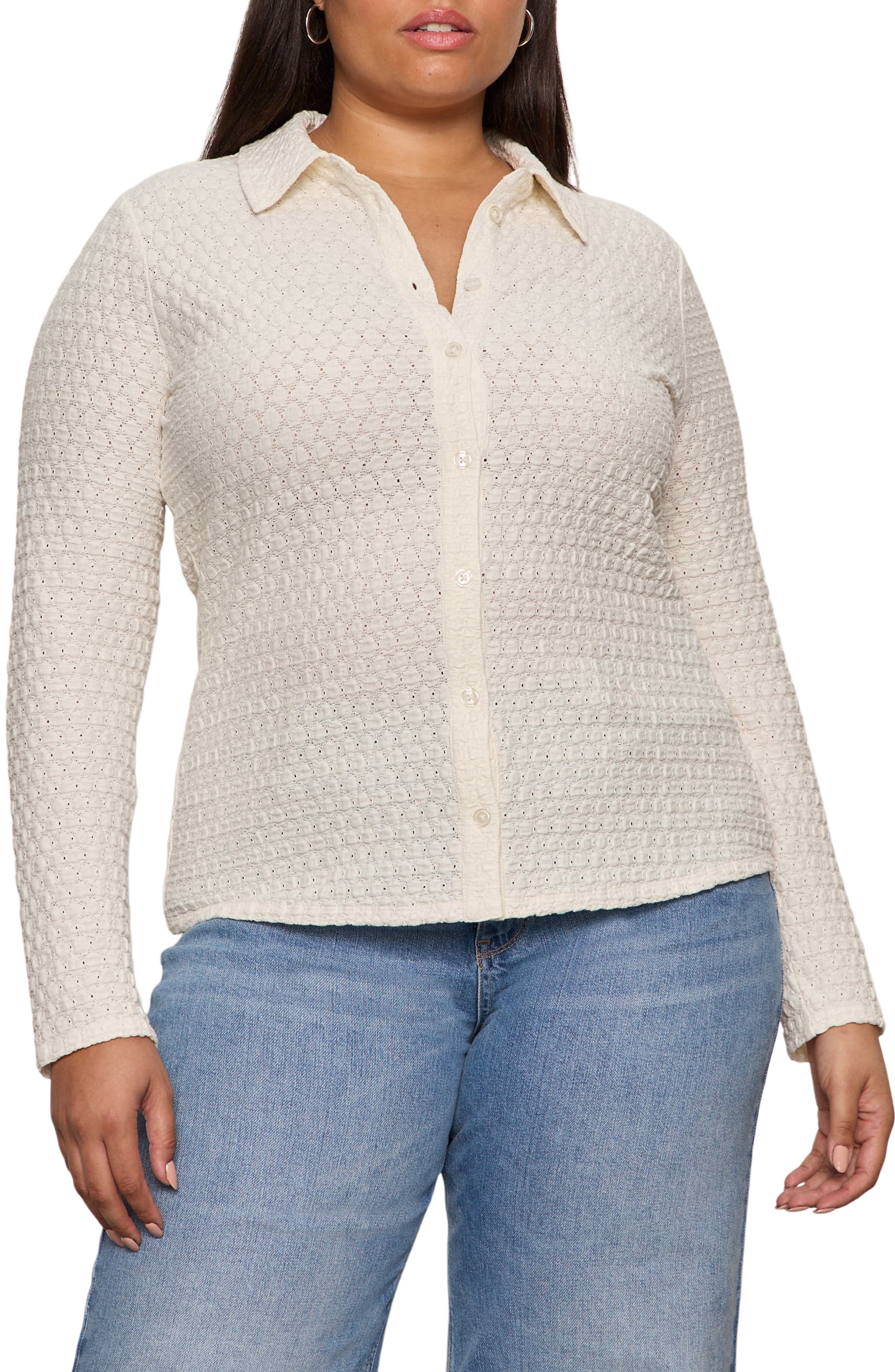 Dreamer Textured Bubble Knit Button-Up Shirt - image 3
