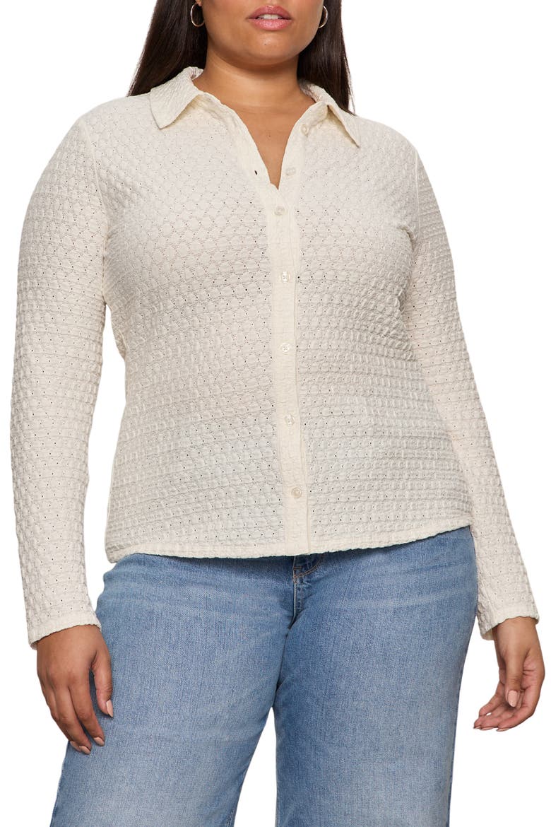 Dreamer Textured Bubble Knit Button-Up Shirt, Main, color, CHALK WHITE
