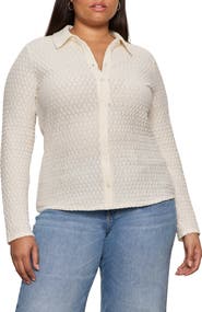 Sanctuary Dreamer Textured Bubble Knit Button-Up Shirt