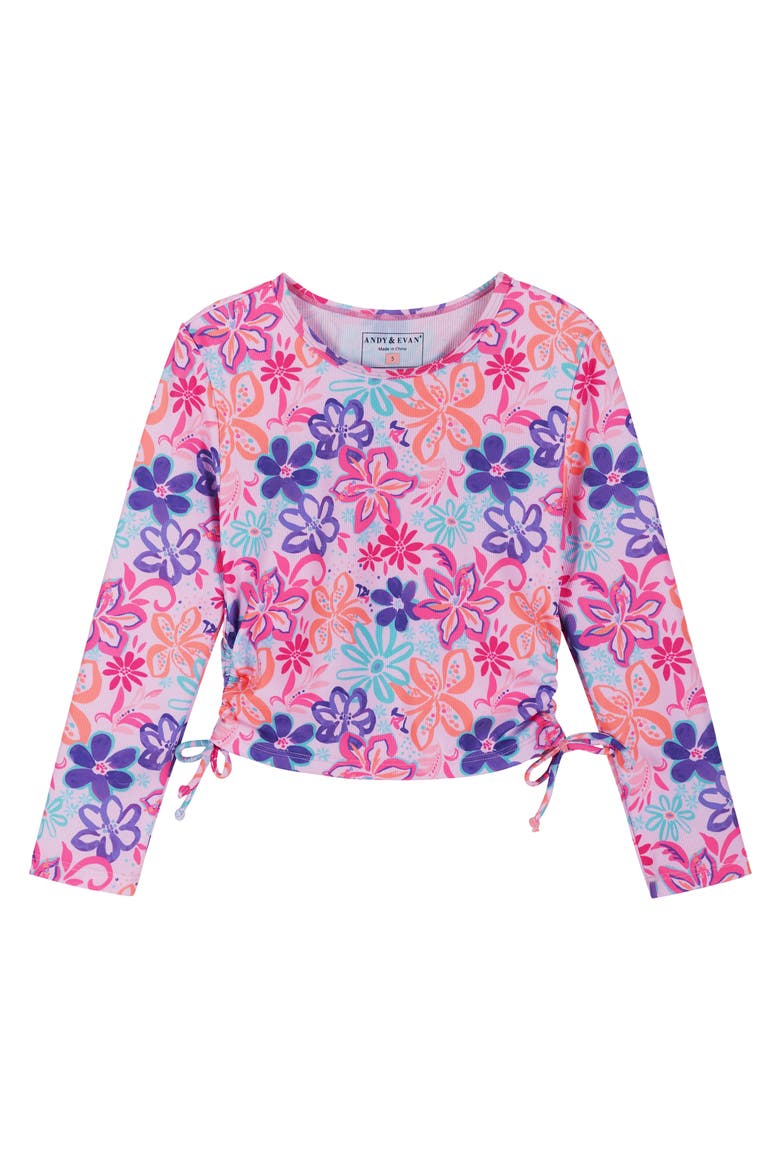 Kids" Tropical Floral Long Sleeve Two-Piece Rashguard Swimsuit, Alternate, color, PURPLE TROPIC