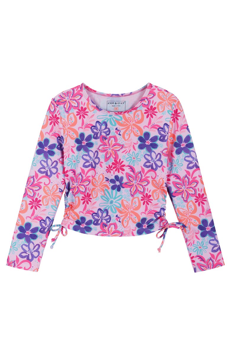 Andy & Evan Kids" Tropical Floral Long Sleeve Two-Piece Rashguard Swimsuit, Alternate, color, Purple Tropic