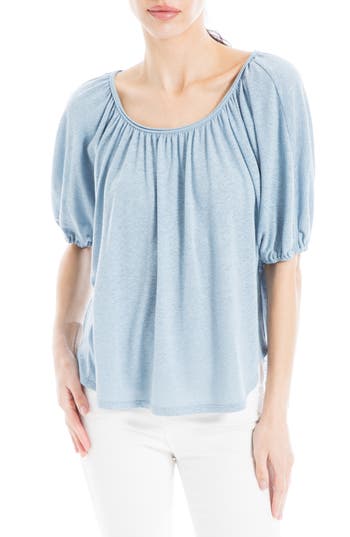 MAX STUDIO MAX STUDIO BUBBLE SLEEVE LINEN BLEND KNIT TOP 