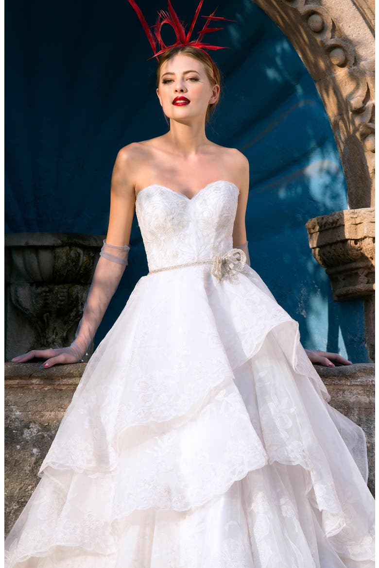 Alejandra Beaded Silk Tulle Strapless Ballgown, Alternate, color, IVORY