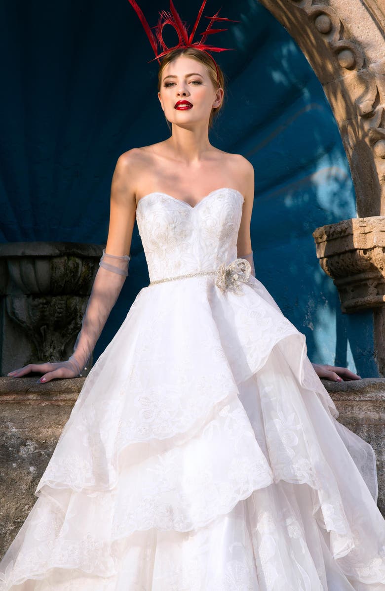 Watters Alejandra Beaded Silk Tulle Strapless Ballgown, Alternate, color,